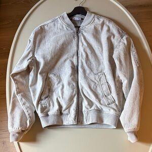Zara Light Gray Denim Bomber Jacket